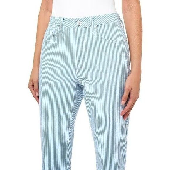 Seven7 Railroad Stripe Light Blue Denim 90s Straight Leg Jeans Size 8 - Picture 5 of 11